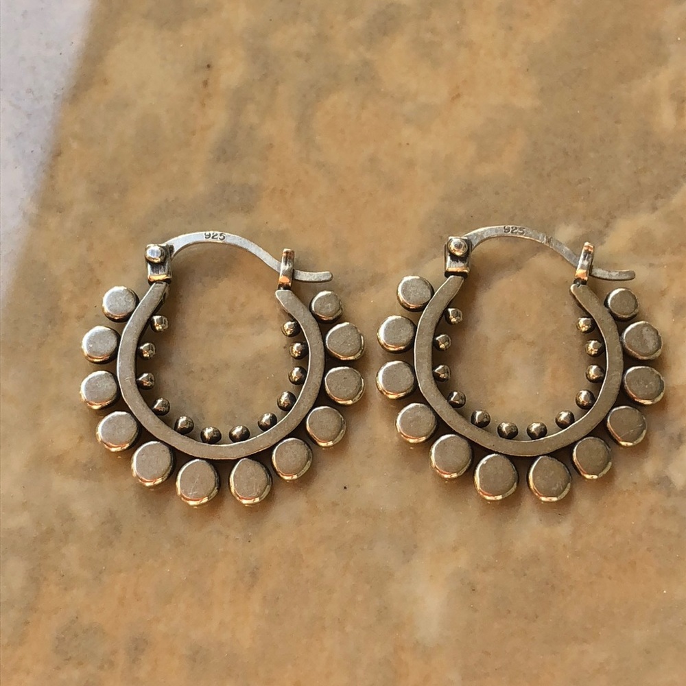 Sterling Silver Boho Dot Hoops Earrings - Picture 4 of 7
